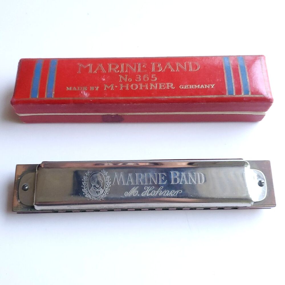 Vintage Hohner Marine Band Harmonica Key of G No 365 Original Box Case Germany
